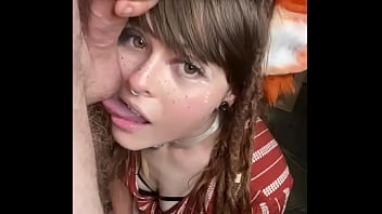 Fox ears olivia makes cute animal noises as she drools on big dick