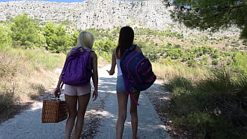 Picnic perfection part 1 lesbian babes candee licious and olivia del rio share a strap on in the countryside gp3154