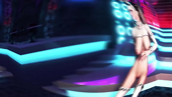 Playful slender girl in revealing outfit dancing on the strip club stage