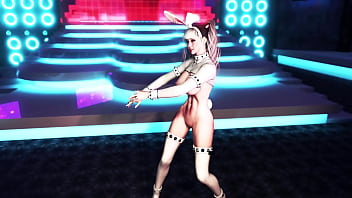 Playful slender girl in revealing outfit dancing on the strip club stage