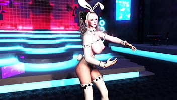 Playful slender girl in revealing outfit dancing on the strip club stage