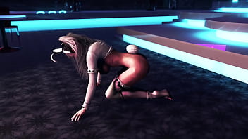 Playful slender girl in revealing outfit dancing on the strip club stage