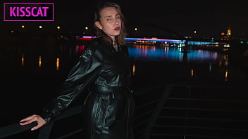 Hottie with tattoo on big tits in leather coat gets fucked hard in pov till cum inside pussy