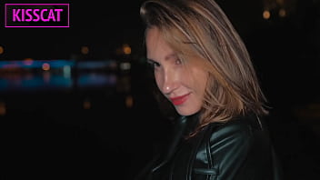 Hottie with tattoo on big tits in leather coat gets fucked hard in pov till cum inside pussy