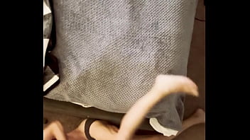 Sneak peak from above stretching in grey briefs on stool and bed