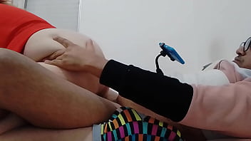 Showing off her perky ass and fleshy pussy she beckoned the guys to join in