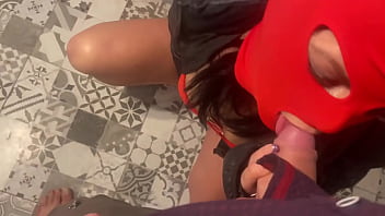 Sheer red seduction – masked blowjob & doggy with double cum on my downjacket preview