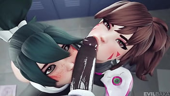 Kiriko and dva giving black guy head