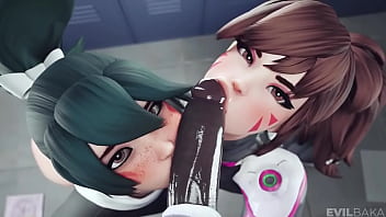 Kiriko and dva giving black guy head