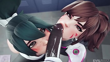 Kiriko and dva giving black guy head