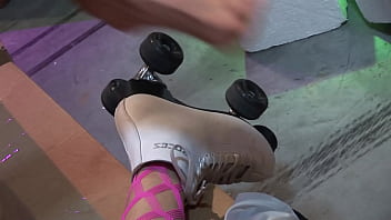 Roller skates and thigh high fishnets cindy behr rides his cock