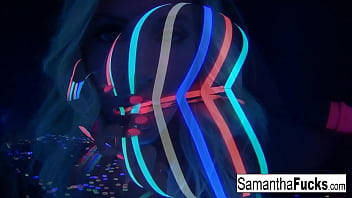 Hot blonde rubs her pussy