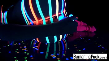 Hot blonde rubs her pussy