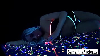 Hot blonde rubs her pussy