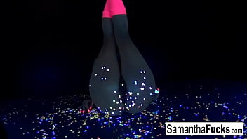 Hot blonde rubs her pussy