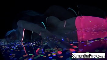 Hot blonde rubs her pussy