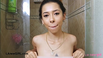 Alluring brunette model took a shower