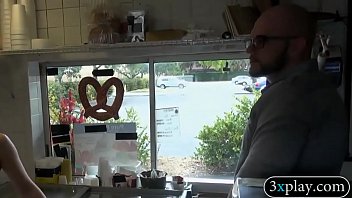 Blonde babe shows off ass and boned in ice cream parlor