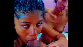 Two whores suck my cock and i record them as they do deep orals