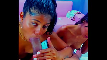 Two whores suck my cock and i record them as they do deep orals