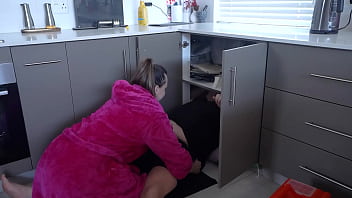 Milf stepmom pays stepson handyman with blowjob riding and creampie