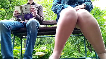 Curvy milf in pantyhose peeing next to me in the park view from below