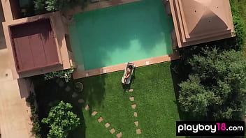 Skinny all natural asian hottie posing nude at her garden