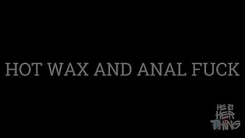 Mistress drips hot wax on the bound slave and fucks him with her thick strap on Mistress drips hot wax on the bound slave and fucks him with her thick strap on