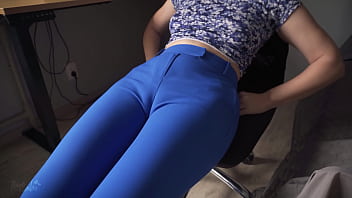 Hot secretary teases cameltoe in trousers