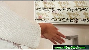 Nuru slippery gel on sexy horny client and relaxing massage 02