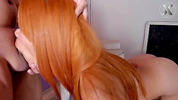 Yellow haired girl gets throat fucked and this submissive slut gets slapped