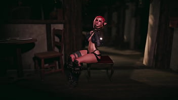 Slutty elf warrior decided to make money in safer way by seducing strangers in tavern