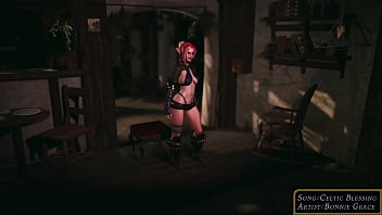 Slutty elf warrior decided to make money in safer way by seducing strangers in tavern