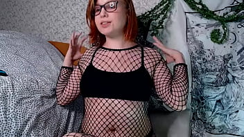 Redhead chubby teen bbw fingering her wet pussy in hot fishnet bodysuit