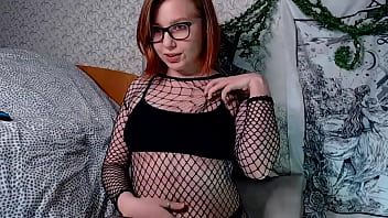 Redhead chubby teen bbw fingering her wet pussy in hot fishnet bodysuit