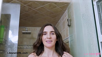 Alluring brunette model took a shower