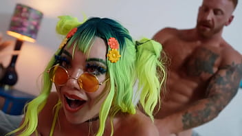 Duo got her deep throat tight pussy and huge titties fucked cosplay little puck