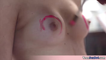 Cute blonde model waiting to be painted and fucked