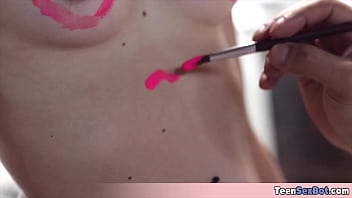 Cute blonde model waiting to be painted and fucked