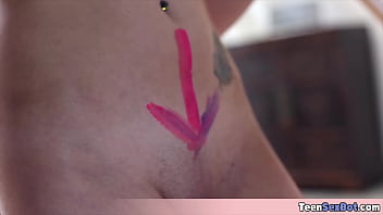 Cute blonde model waiting to be painted and fucked