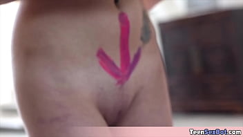 Cute blonde model waiting to be painted and fucked