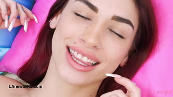 Shy elegant brunette reveals her stunning figure