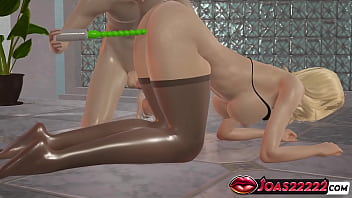 Animation of sexy blonde with big boobs fingering wet pussy and anal vibrator stimulation for intense orgasm