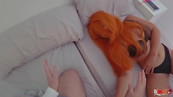 Sexy stepmom shares bed with stepson and masturbates next to him