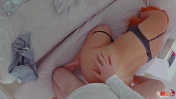 Sexy stepmom shares bed with stepson and masturbates next to him