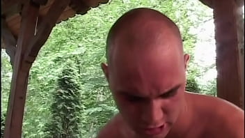 Sucks big italian cock and gets her ass pounded on the terrace