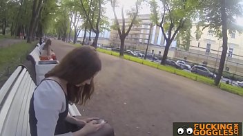 Hot brunette taken in to suck cock