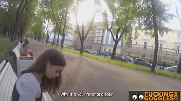 Hot brunette taken in to suck cock