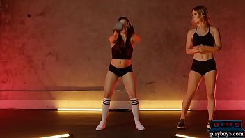 Latina gym teen doing kettle bell swings and gets naked