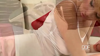 Pretty blonde stretches her legs